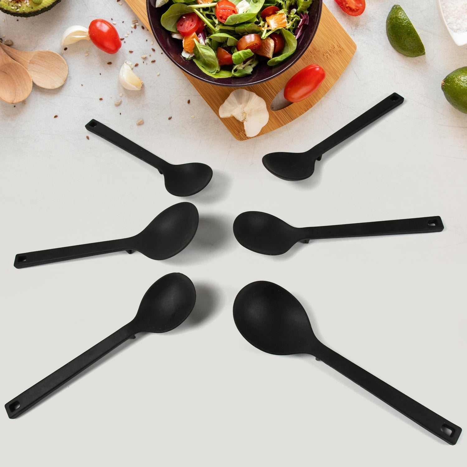 Multipurpose Silicone Spoon, Silicone Basting Spoon Non - Stick Kitchen Utensils Household Gadgets Heat - Resistant Non Stick Spoons Kitchen Cookware Items For Cooking and Baking (6 Pcs Set) - infinityexculsivestore.com