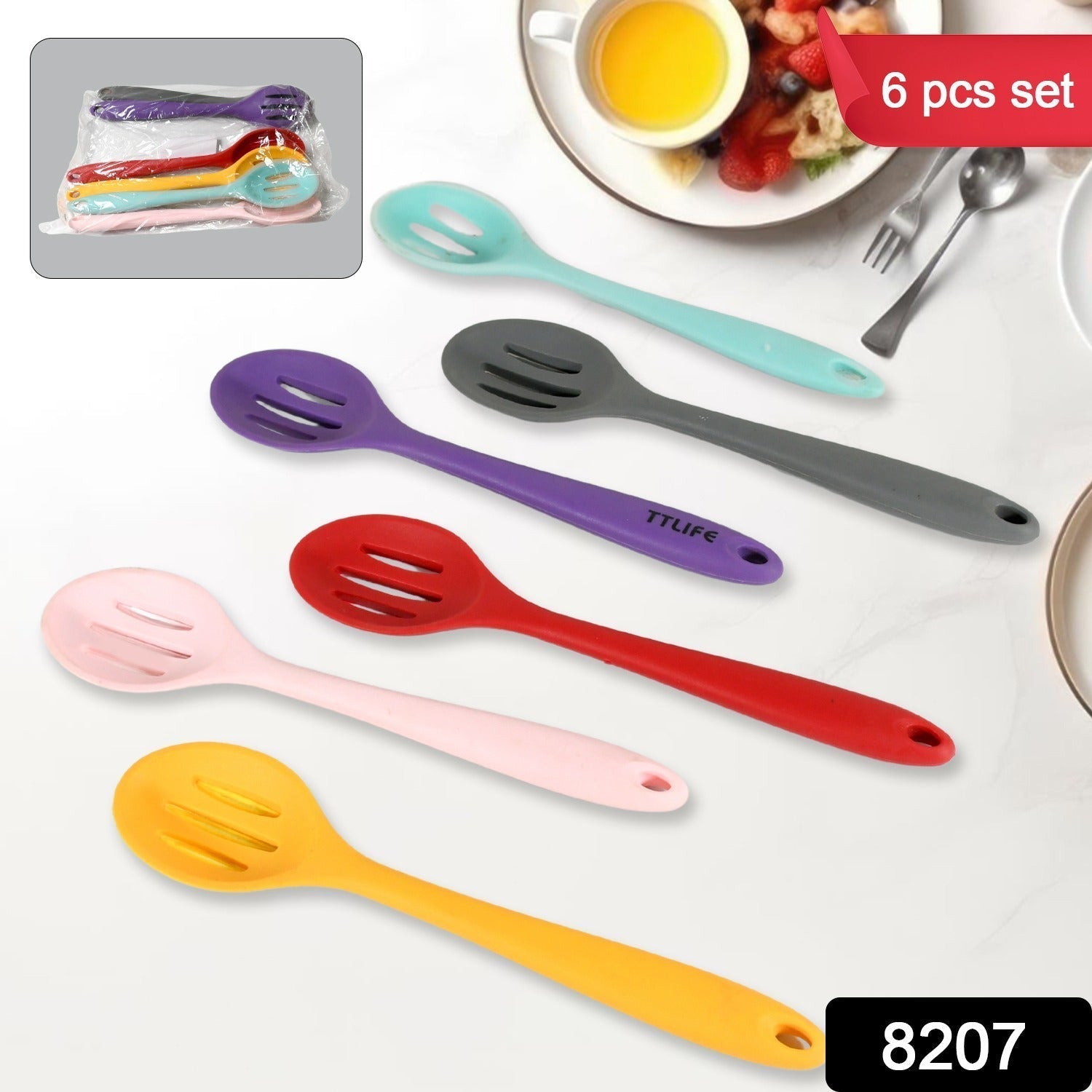 Multipurpose Silicone Spoon, Silicone Basting Spoon Non - Stick Kitchen Utensils Household Gadgets Heat - Resistant Non Stick Spoons Kitchen Cookware Items For Cooking and Baking (6 Pcs Set) - infinityexculsivestore.com
