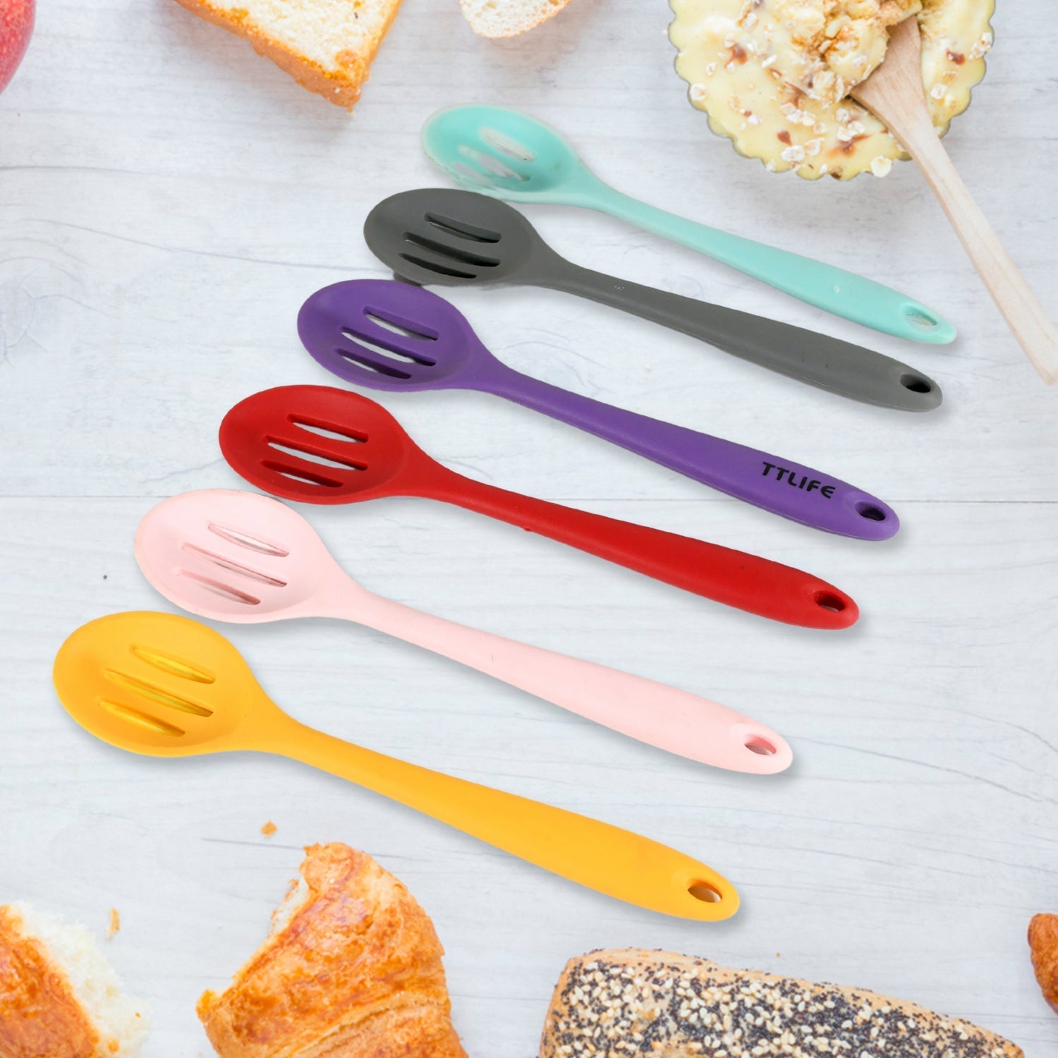 Multipurpose Silicone Spoon, Silicone Basting Spoon Non - Stick Kitchen Utensils Household Gadgets Heat - Resistant Non Stick Spoons Kitchen Cookware Items For Cooking and Baking (6 Pcs Set) - infinityexculsivestore.com