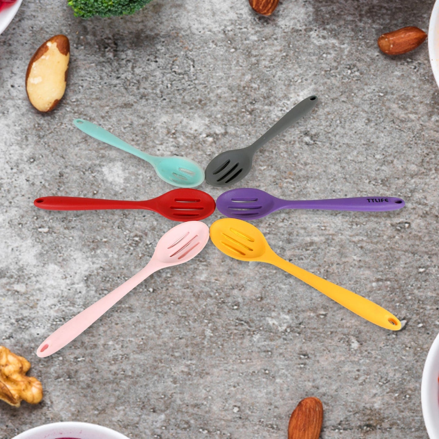 Multipurpose Silicone Spoon, Silicone Basting Spoon Non - Stick Kitchen Utensils Household Gadgets Heat - Resistant Non Stick Spoons Kitchen Cookware Items For Cooking and Baking (6 Pcs Set) - infinityexculsivestore.com