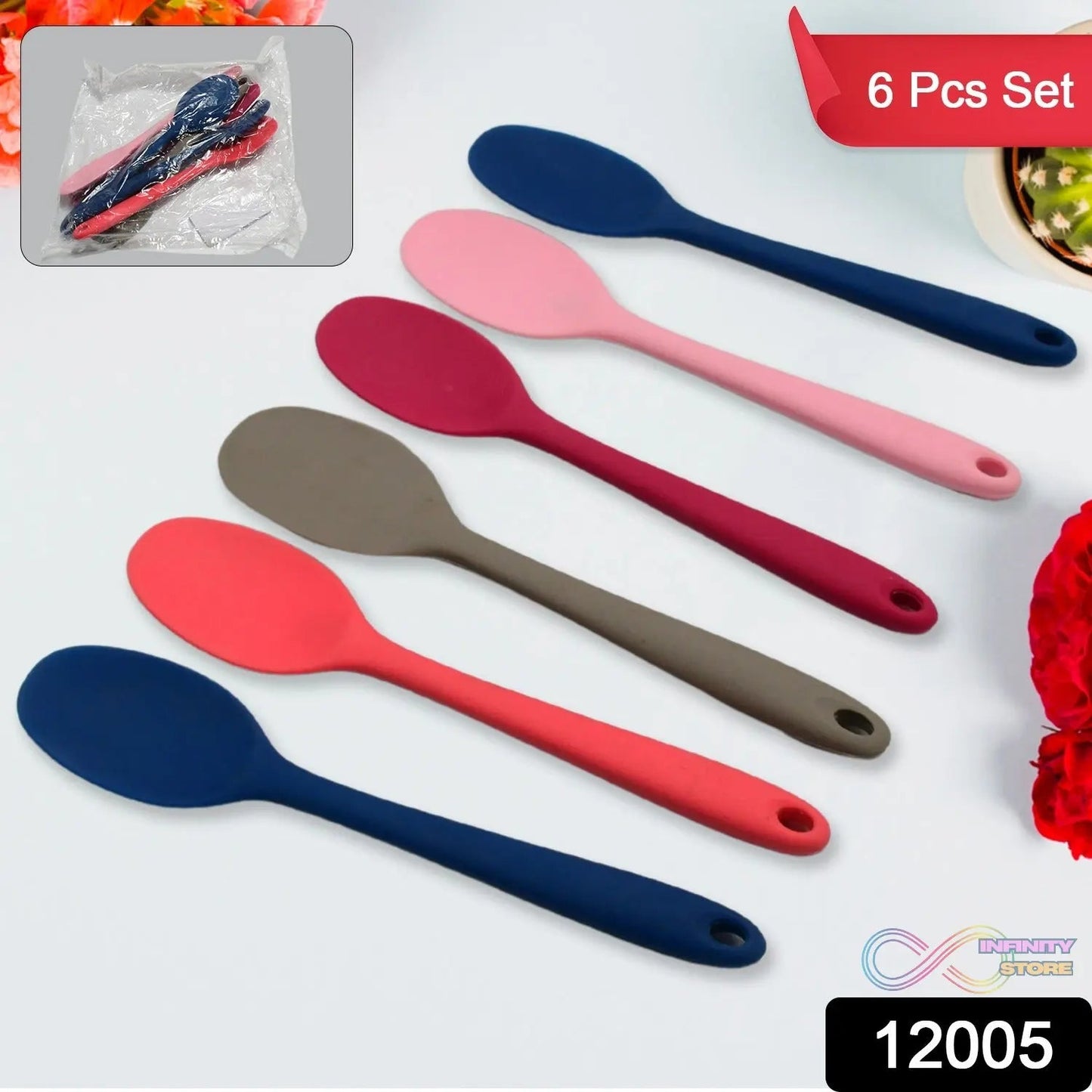 Multipurpose Silicone Spoon, Silicone Basting Spoon Non - Stick Kitchen Utensils Household Gadgets Heat - Resistant Non Stick Spoons Kitchen Cookware Items For Cooking and Baking (6 Pcs Set) - infinityexculsivestore.com