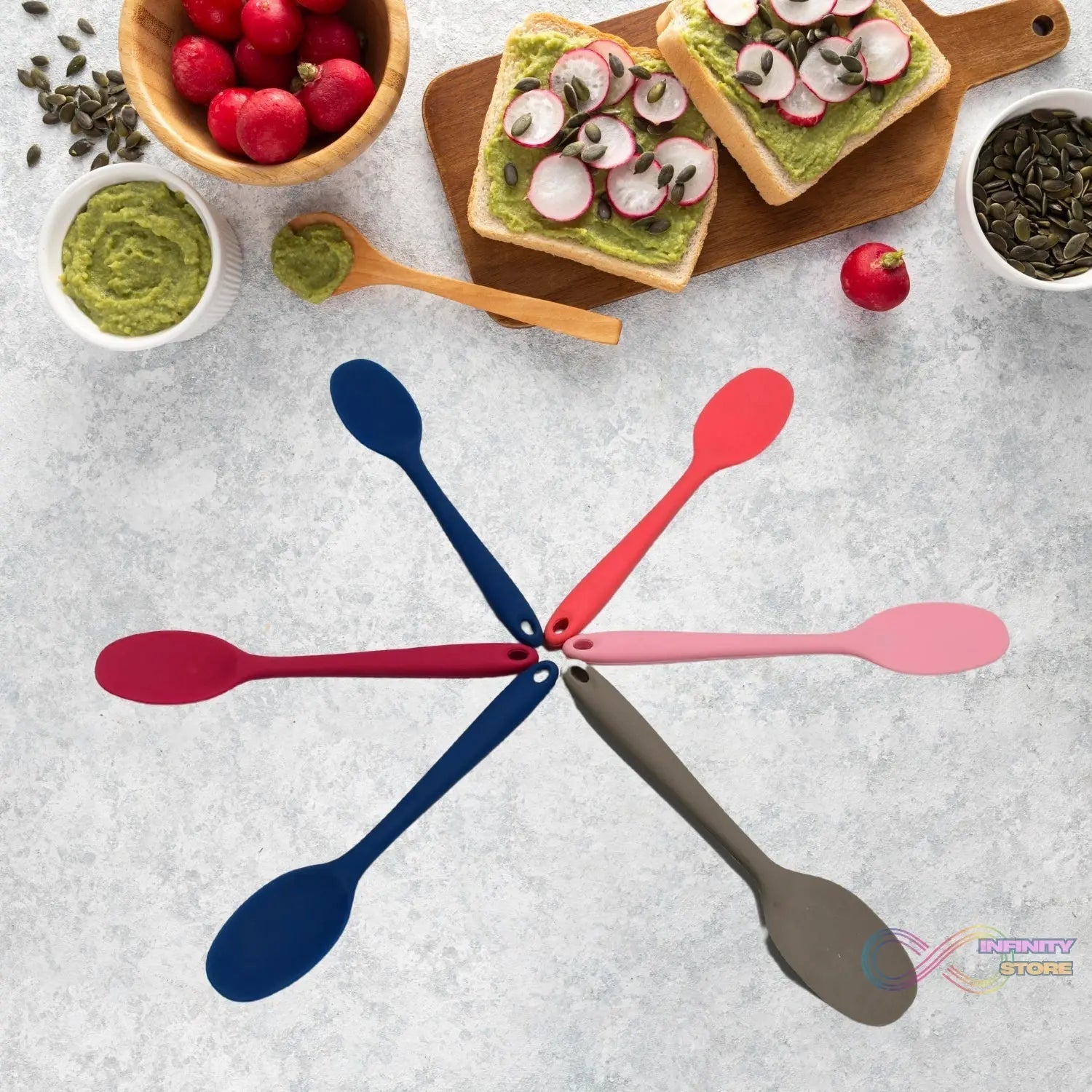 Multipurpose Silicone Spoon, Silicone Basting Spoon Non - Stick Kitchen Utensils Household Gadgets Heat - Resistant Non Stick Spoons Kitchen Cookware Items For Cooking and Baking (6 Pcs Set) - infinityexculsivestore.com