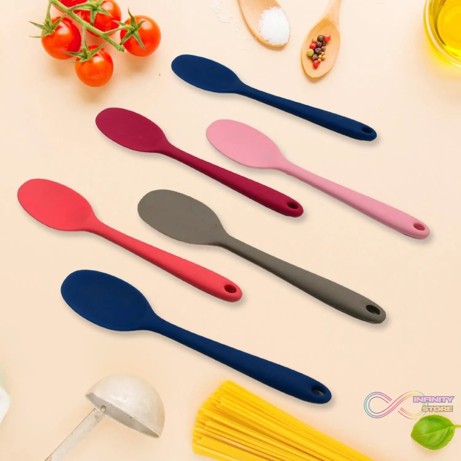 Multipurpose Silicone Spoon, Silicone Basting Spoon Non - Stick Kitchen Utensils Household Gadgets Heat - Resistant Non Stick Spoons Kitchen Cookware Items For Cooking and Baking (6 Pcs Set) - infinityexculsivestore.com