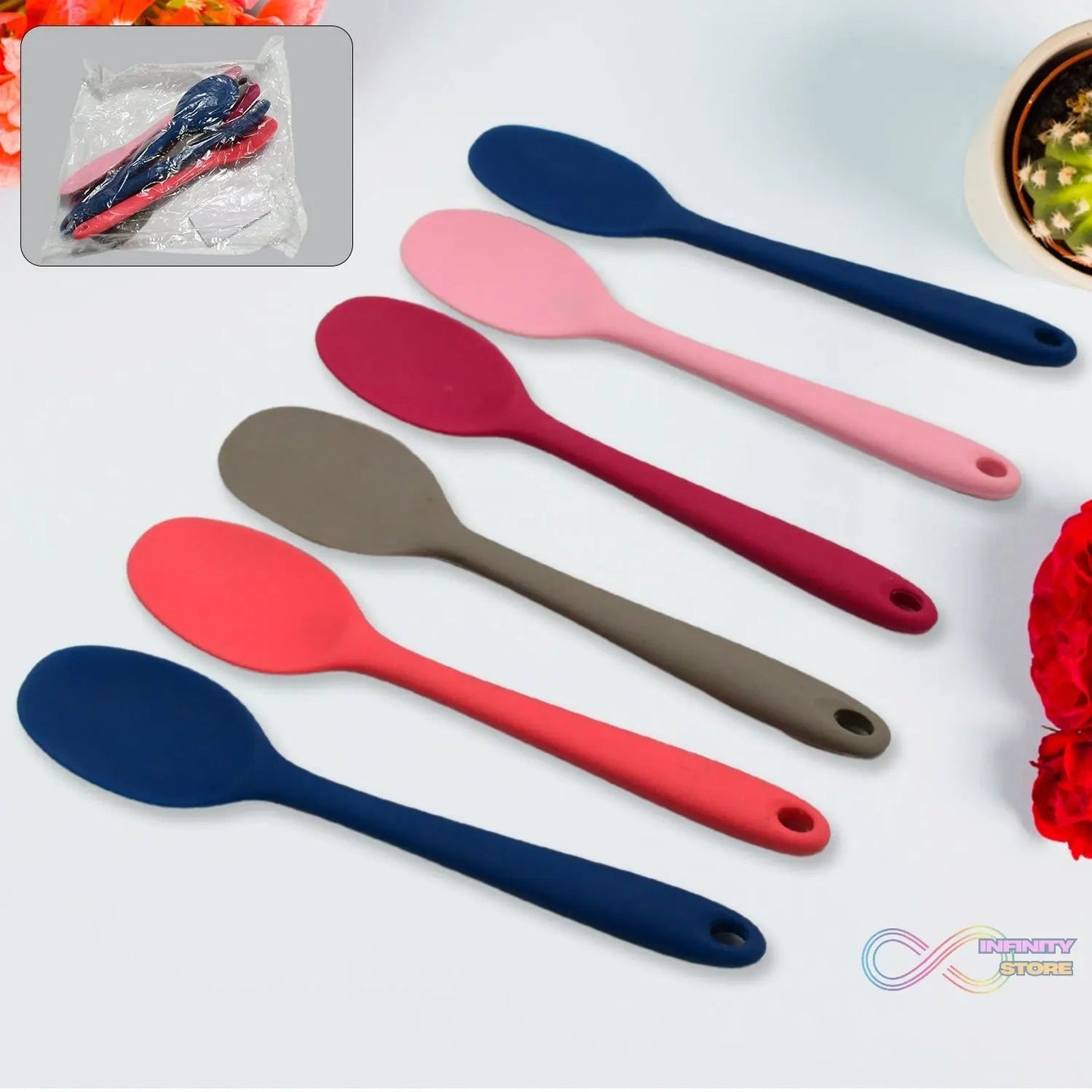 Multipurpose Silicone Spoon, Silicone Basting Spoon Non - Stick Kitchen Utensils Household Gadgets Heat - Resistant Non Stick Spoons Kitchen Cookware Items For Cooking and Baking (6 Pcs Set) - infinityexculsivestore.com