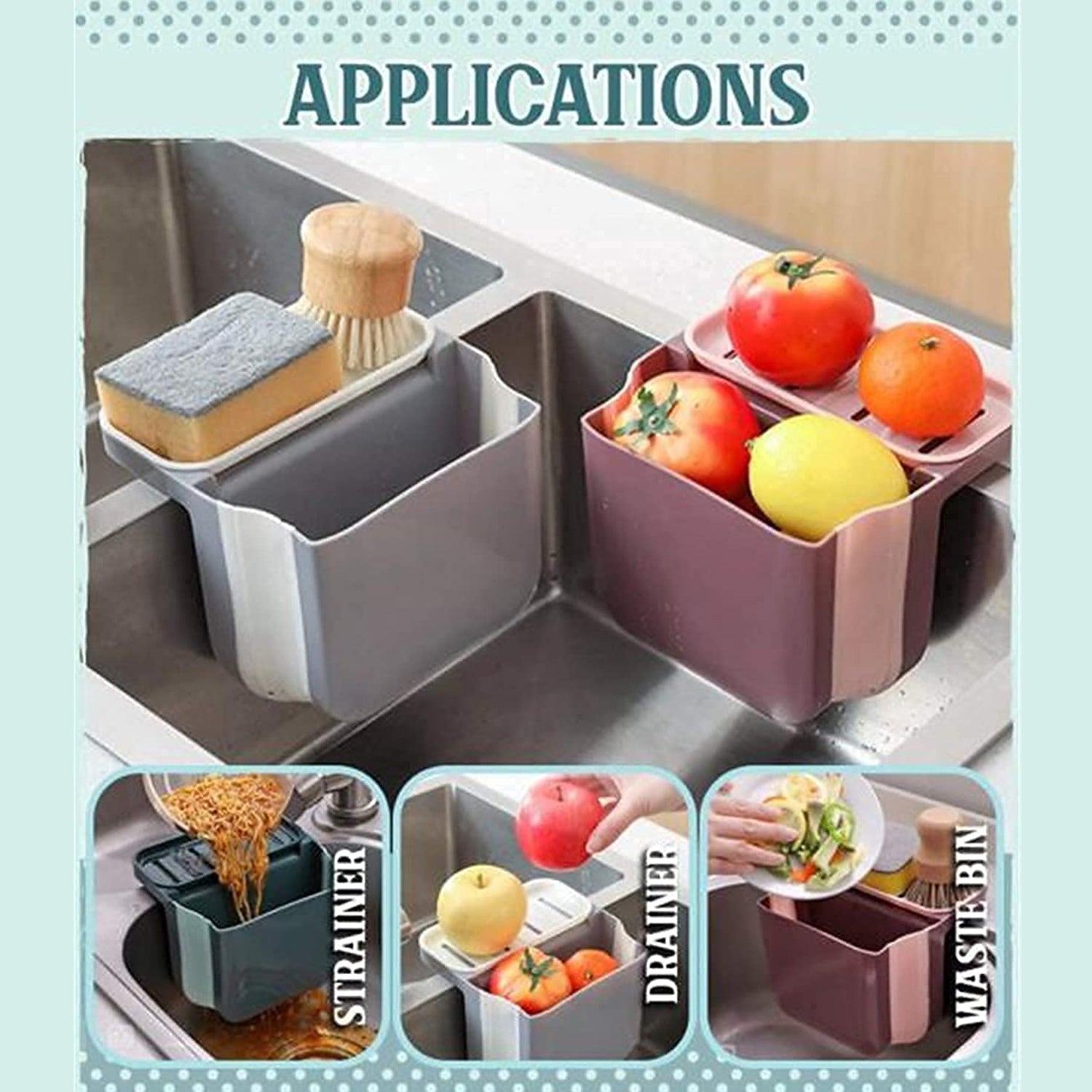 Small Multifunction Sink Drain Basket - Universal & Foldable - Sink Trash Holder Sink Side Storage Drainer Strainer Basket, Foldable Kitchen Sink Drain Strainer for Food,Dish Drainer for Fruits, Vegetables - infinityexculsivestore.com