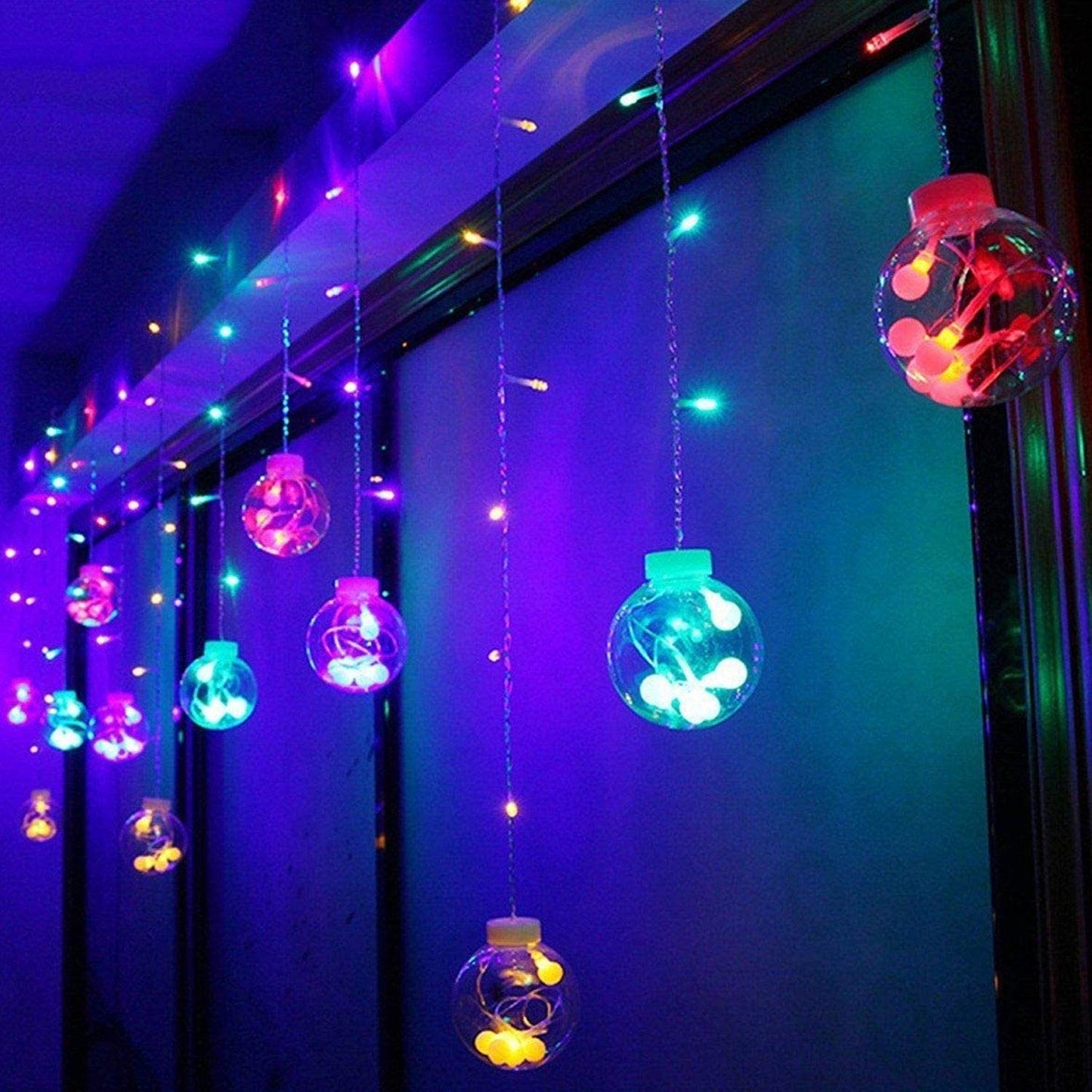 12 Wish Balls Window Curtain String Lights with 8 Flashing Modes Decoration for Home Decoration, Diwali & Wedding LED Christmas Light Indoor and Outdoor Light ,Festival Decoration (Plastic, Multi Color) - infinityexculsivestore.com