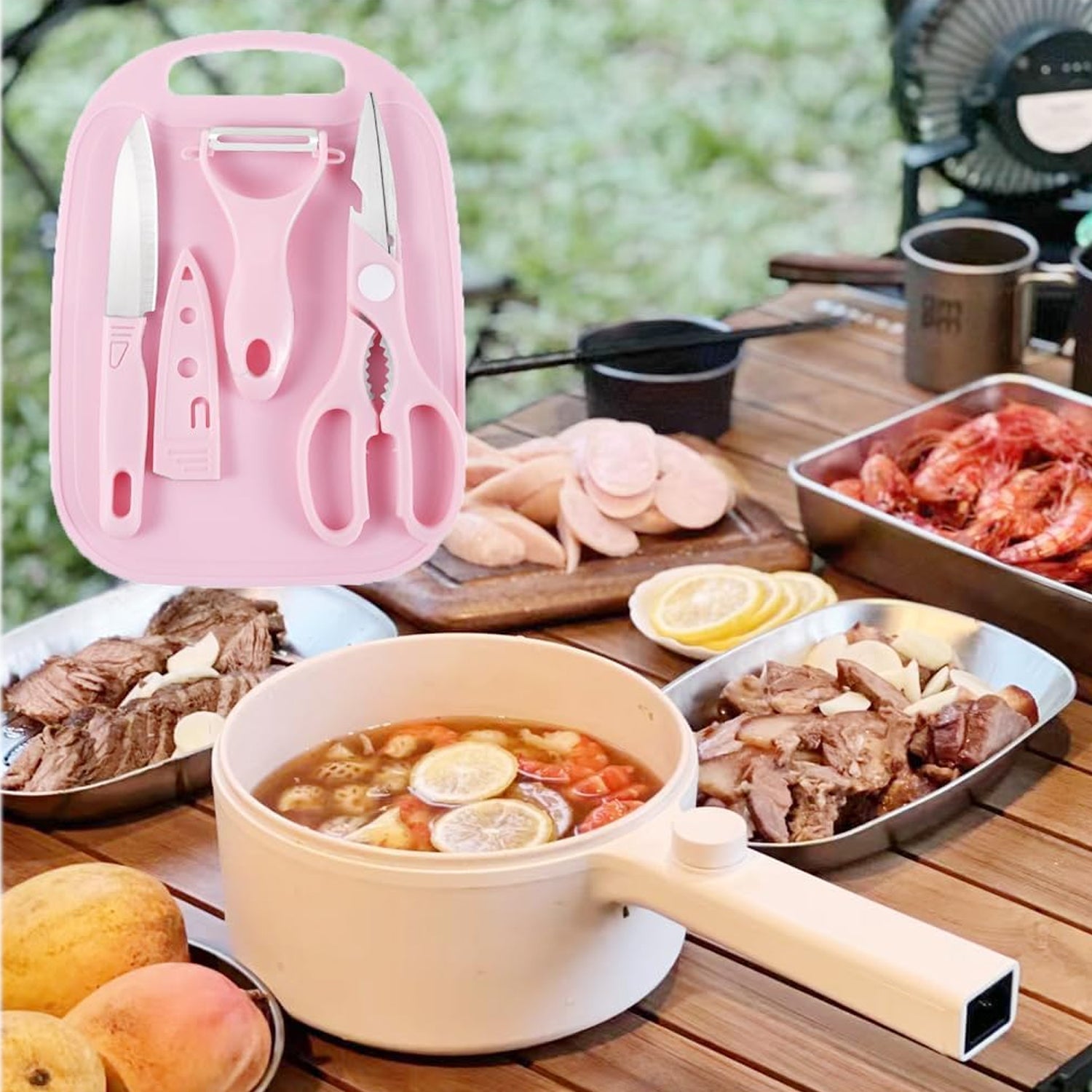 Mini Travel Cutting Board Set, 4 Pcs Portable Mini Camping Plastic Cutting Board & Knife, Fruits & Vegetable Peeler Scissors, Kitchen Knives Set, for travel, picnic, camping, outdoor, park (4 Pc Set) - infinityexculsivestore.com