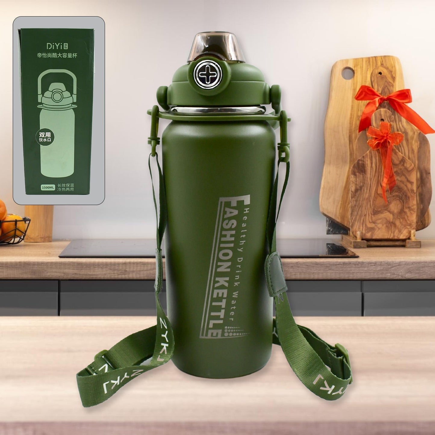 Stainless Steel Water Bottle with Straw, Strap & Handle Vacuum Insulated Thermos Flask Double - Walled Coffee Thermos Flask Leak - proof Water Bottle for Sports, Fitness, Gym (1500ML) - infinityexculsivestore.com