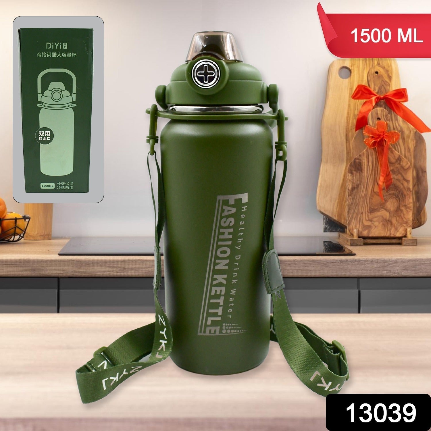 Stainless Steel Water Bottle with Straw, Strap & Handle Vacuum Insulated Thermos Flask Double - Walled Coffee Thermos Flask Leak - proof Water Bottle for Sports, Fitness, Gym (1500ML) - infinityexculsivestore.com