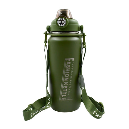 Stainless Steel Water Bottle with Straw, Strap & Handle Vacuum Insulated Thermos Flask Double - Walled Coffee Thermos Flask Leak - proof Water Bottle for Sports, Fitness, Gym (1500ML) - infinityexculsivestore.com