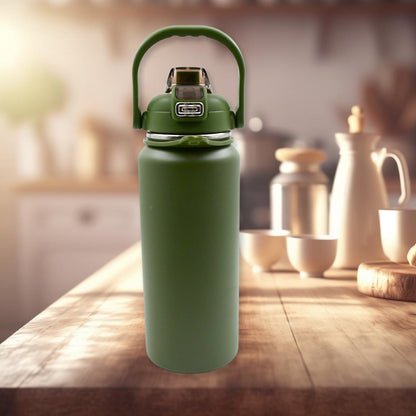 Stainless Steel Water Bottle with Straw, Strap & Handle Vacuum Insulated Thermos Flask Double - Walled Coffee Thermos Flask Leak - proof Water Bottle for Sports, Fitness, Gym (1500ML) - infinityexculsivestore.com