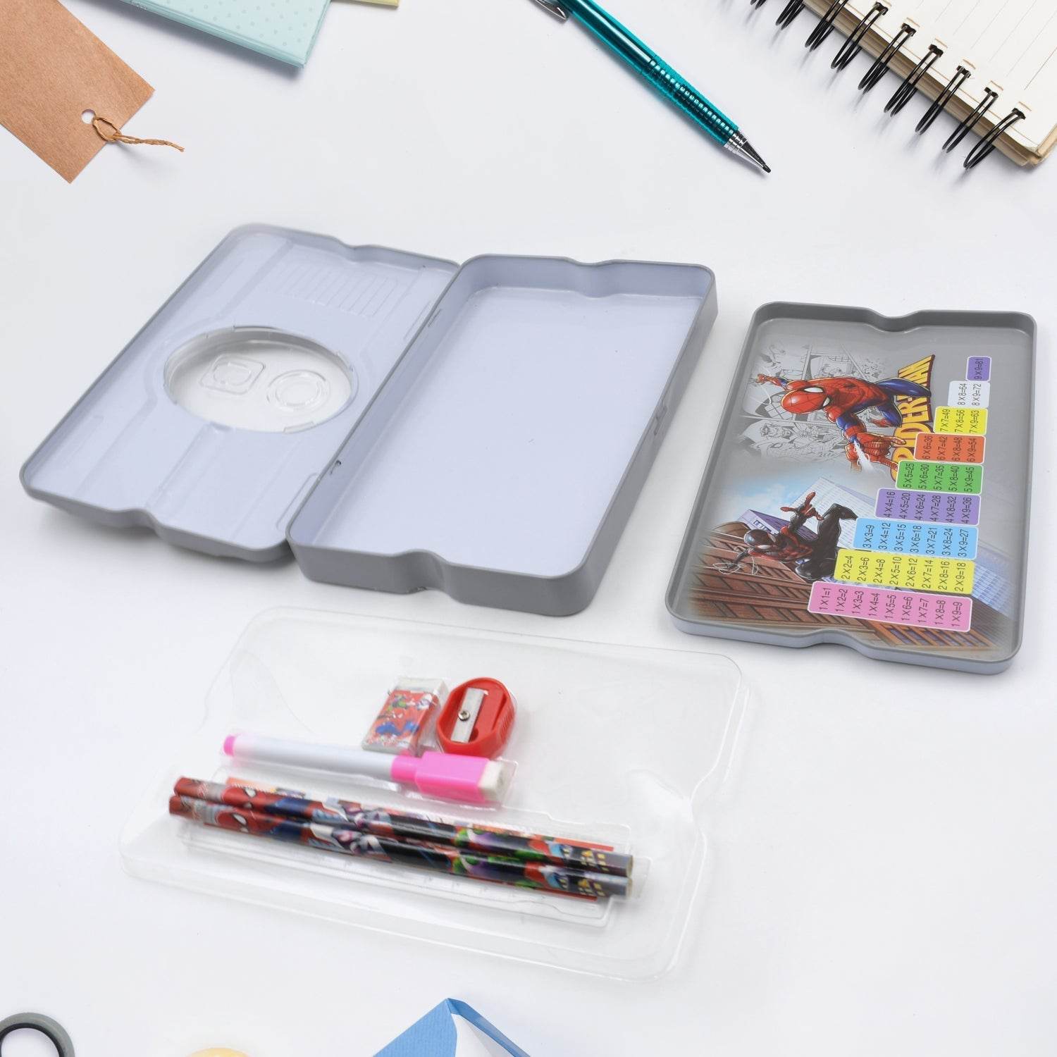 Big Cartoon Printed Metal Compass Box, Pencil Case With Sharpner, Eraser, Pencil, Marker & Scale for Kids Stationery Compass Box, Stationery Gift for School Kids Compass, Pencil Box, Birthday Return Gift for Kids (6 Pc Set) - infinityexculsivestore.com