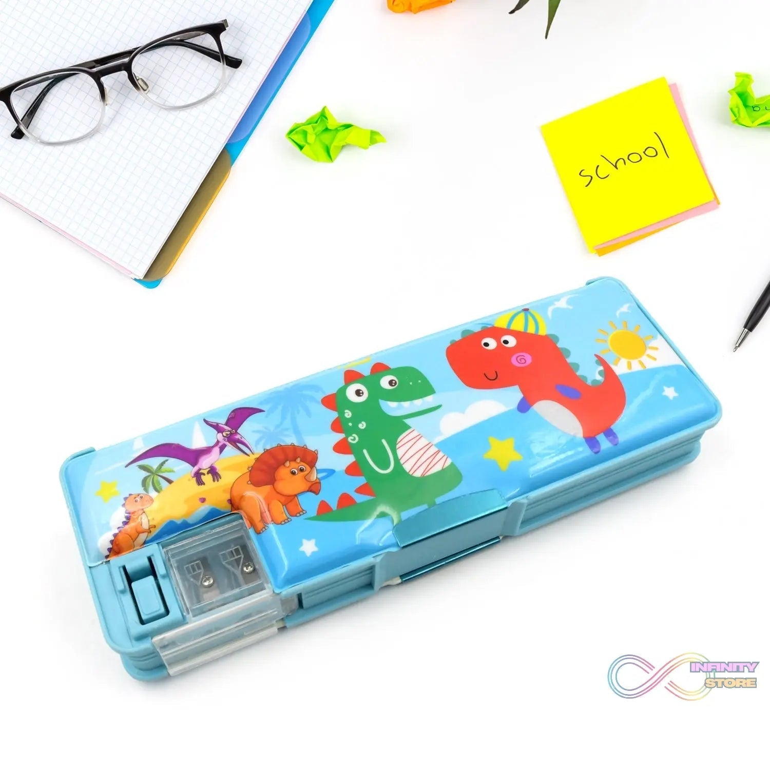 Multipurpose Compass Box, Plastic Double Deck Pencil Case with 2 Compartments, Supplies Utility Box Storage Organizer, Pencil Box for School, Cartoon Printed Pencil Case for Kids, Birthday Gift for Girls & Boys (1 Pc Mix Design) - infinityexculsivestore.com