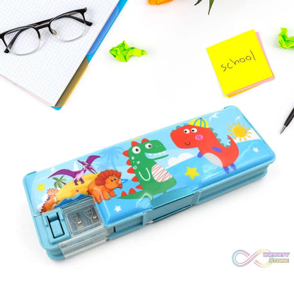 Multipurpose Compass Box, Plastic Double Deck Pencil Case with 2 Compartments, Supplies Utility Box Storage Organizer, Pencil Box for School, Cartoon Printed Pencil Case for Kids, Birthday Gift for Girls & Boys (1 Pc Mix Design) - infinityexculsivestore.com