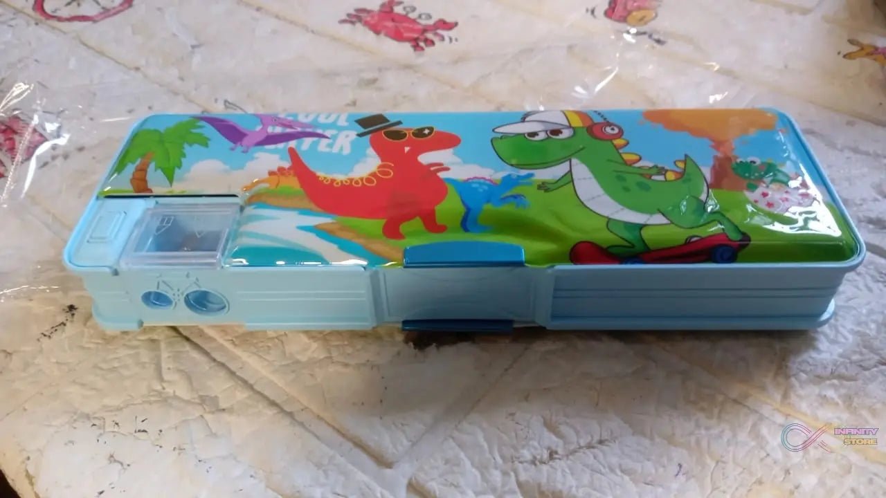 Multipurpose Compass Box, Plastic Double Deck Pencil Case with 2 Compartments, Supplies Utility Box Storage Organizer, Pencil Box for School, Cartoon Printed Pencil Case for Kids, Birthday Gift for Girls & Boys (1 Pc Mix Design) - infinityexculsivestore.com