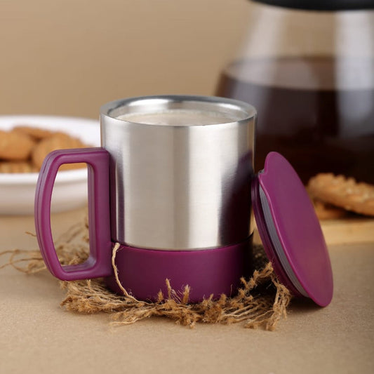 Stainless Steel Coffee/Tea Cup, Stainless Steel Lid Cover Hot Coffee/Tea Mug Hot Insulated Double Wall Stainless Steel, Coffee and Milk Cup with Lid & Handle Easy To Carry - Coffee Cup (1 Pc) - infinityexculsivestore.com