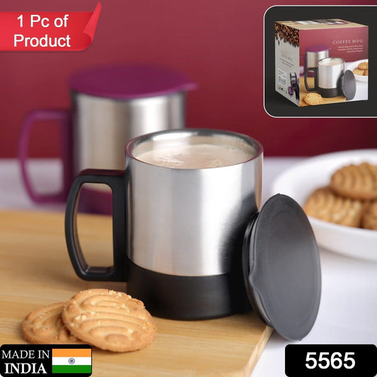 Stainless Steel Coffee/Tea Cup, Stainless Steel Lid Cover Hot Coffee/Tea Mug Hot Insulated Double Wall Stainless Steel, Coffee and Milk Cup with Lid & Handle Easy To Carry - Coffee Cup (1 Pc) - infinityexculsivestore.com