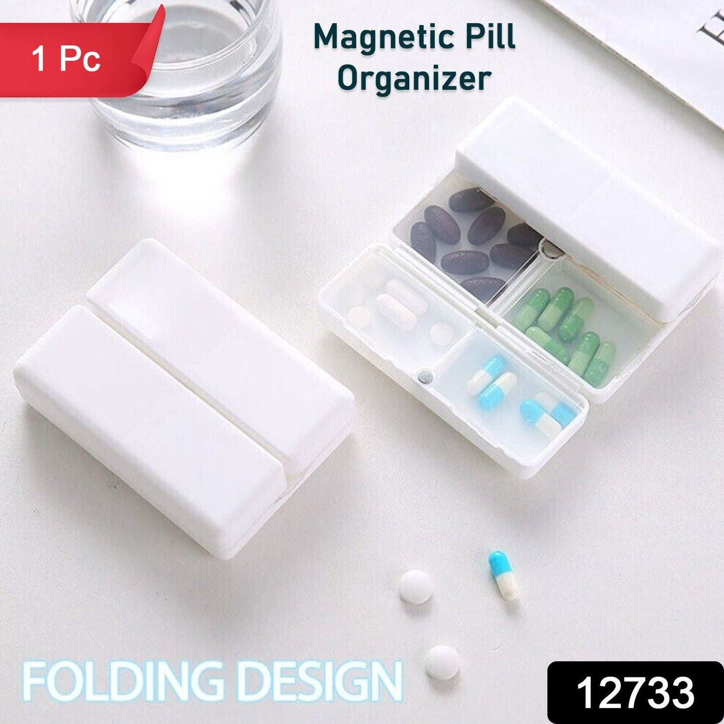 Magnetic Pill Organizer, 7 Compartments Portable Pill Case Travel Pill Organizer, Folding Design Pill Box for Purse Pocket to Hold Vitamins, Cod Liver Oil, Supplements, Medicine Box (1 Pc) - infinityexculsivestore.com