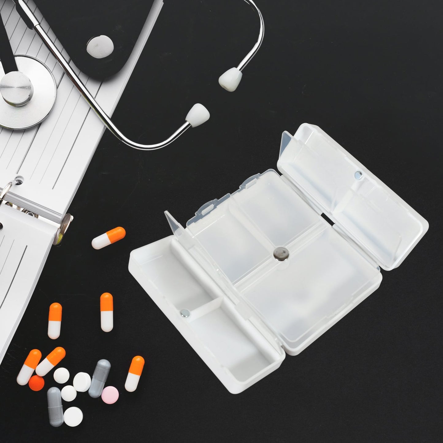 Magnetic Pill Organizer, 7 Compartments Portable Pill Case Travel Pill Organizer, Folding Design Pill Box for Purse Pocket to Hold Vitamins, Cod Liver Oil, Supplements, Medicine Box (1 Pc) - infinityexculsivestore.com