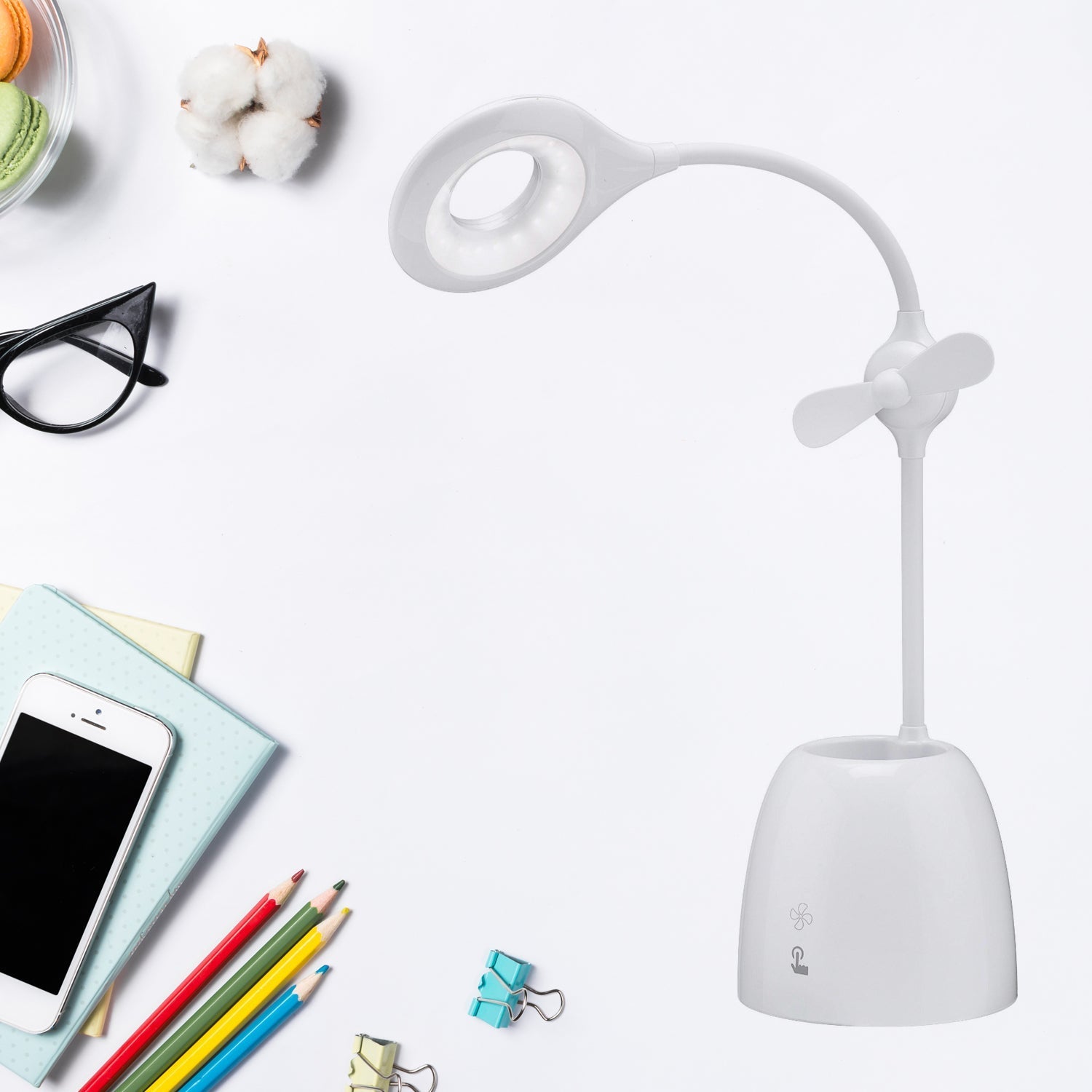 Rechargeable LED, LED Desk Lamp with Pen Container Fan, Interior Lighting for Study, Children's Room, Bedroom or Office, Perfect for Emergency, Study, Reading and Home USB Cable Included - infinityexculsivestore.com