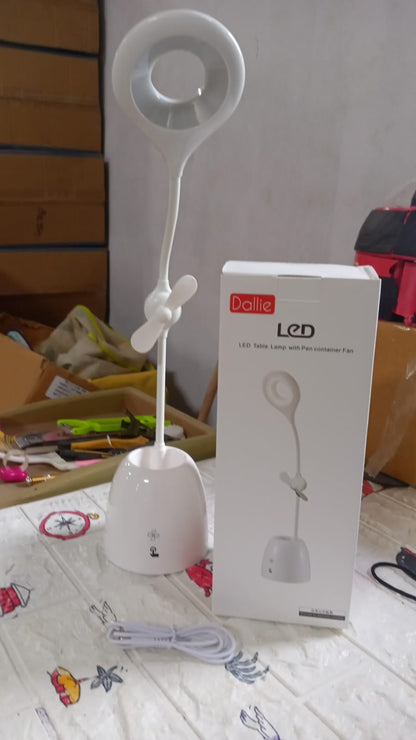 Rechargeable LED, LED Desk Lamp with Pen Container Fan, Interior Lighting for Study, Children's Room, Bedroom or Office, Perfect for Emergency, Study, Reading and Home USB Cable Included - infinityexculsivestore.com