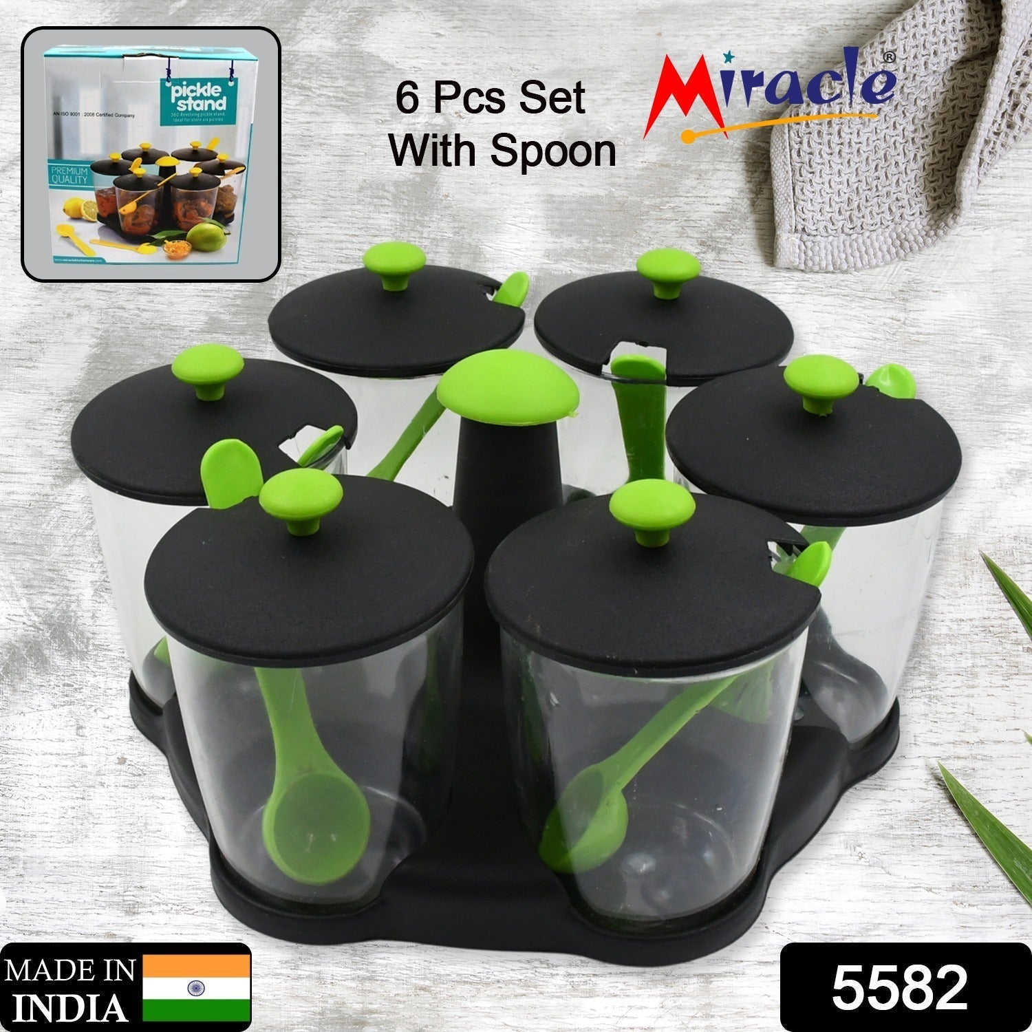 Multipurpose 6 Piece Miracle Revolving Plastic Spice Container Rack With 6 Spoon, Condiment Set, Masala Rack Set, Revolving Spice Rack Aachar Container Chutney Mukhwas Tray Masala Dining Spice Stand - infinityexculsivestore.com