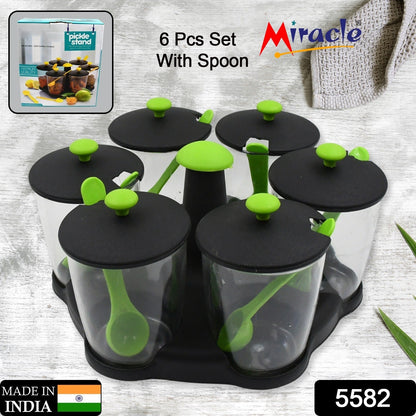 Multipurpose 6 Piece Miracle Revolving Plastic Spice Container Rack With 6 Spoon, Condiment Set, Masala Rack Set, Revolving Spice Rack Aachar Container Chutney Mukhwas Tray Masala Dining Spice Stand - infinityexculsivestore.com