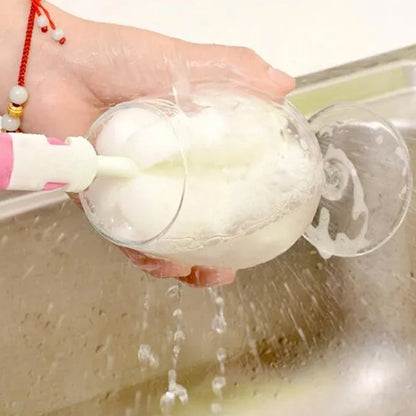 Sponge Cleaning Brush Kitchen Tool Bottle Soft Brush for Dishes| Cleaning Brush Cleaner with Plastic Long Handle, Soft Dish Washing Foam Cleaning Brushes For Cups Mugs Kettles Wine Glasses and Baby Bottles (1 Pc) - infinityexculsivestore.com