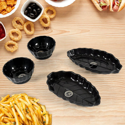 Ertiga Round Ceramic Bowl With Plastic leaf shape Serving platter Portable, Lightweight Breakfast, Serving Bowl | Highly Durable Material | Ideal for Rice, Pasta, Desserts Home & Kitchen Serving Bowl & platter (4 Pcs set) - infinityexculsivestore.com