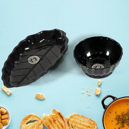 Ertiga Round Ceramic Bowl With Plastic leaf shape Serving platter Portable, Lightweight Breakfast, Serving Bowl | Highly Durable Material | Ideal for Rice, Pasta, Desserts Home & Kitchen Serving Bowl & platter (4 Pcs set) - infinityexculsivestore.com