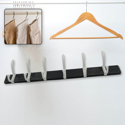 Cloth hanger, Wall Door Hooks Rail for Hanging Clothes for Hanging Hook Rack Rail, Extra Long Coat Hanger Wall Mount for Clothes, Jacket, Hats, 6 Hook With Eco-friendly Liquid Adhesive Glue - infinityexculsivestore.com