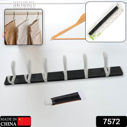 Cloth hanger, Wall Door Hooks Rail for Hanging Clothes for Hanging Hook Rack Rail, Extra Long Coat Hanger Wall Mount for Clothes, Jacket, Hats, 6 Hook With Eco-friendly Liquid Adhesive Glue - infinityexculsivestore.com