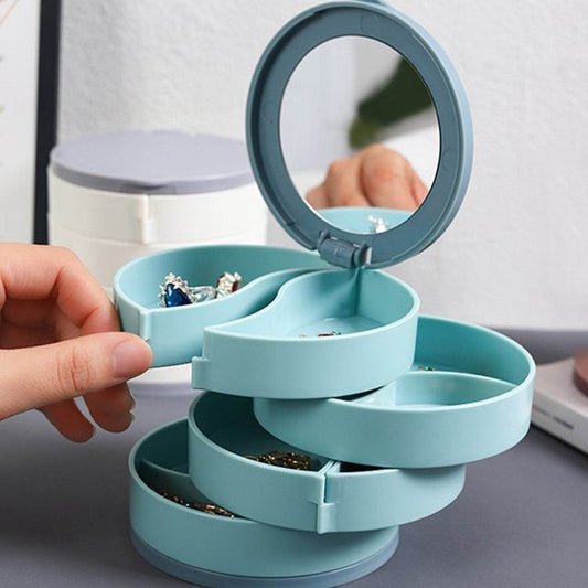 4 Layers Jewellery Box, 360 Degree Rotating Jewelry Box, Jewelry and Earring Organizer Box with Mirror, Accessory Storage Box, Travel Decor Portable Jewelry Case Ornaments Storage Box Necklace Jewelry Organizer Jewelry Organizer Box - infinityexculsivestore.com