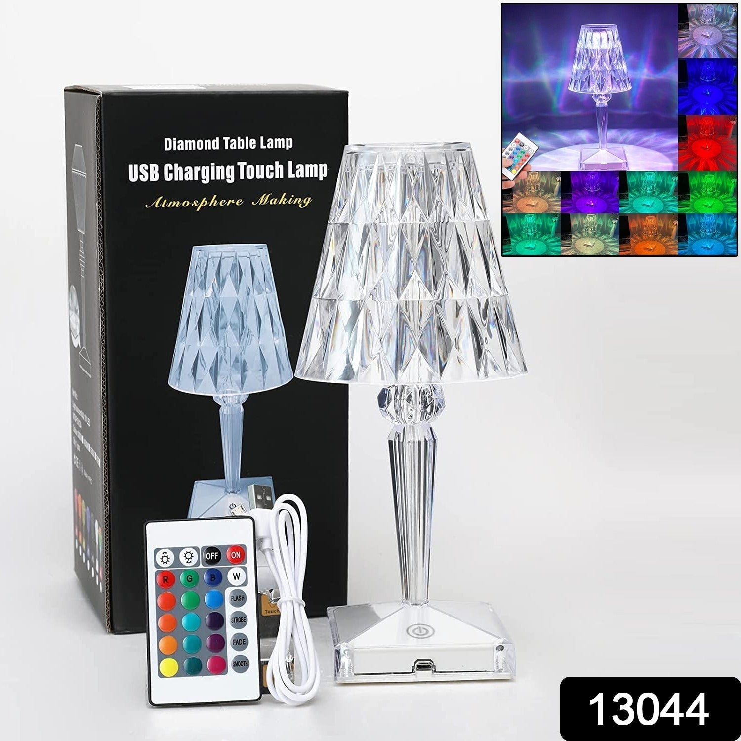 Romantic Crystal Table Lamp, Diamond Lamp, 16 Colors, 6 Brightness Level, Touch / Remote Control Switch, SUB Charging, Lampshade Night Light, Bedroom Bedside, Living Room Decoration - infinityexculsivestore.com