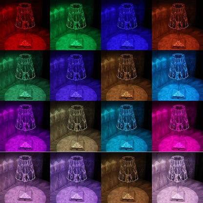 Romantic Crystal Table Lamp, Diamond Lamp, 16 Colors, 6 Brightness Level, Touch / Remote Control Switch, SUB Charging, Lampshade Night Light, Bedroom Bedside, Living Room Decoration - infinityexculsivestore.com