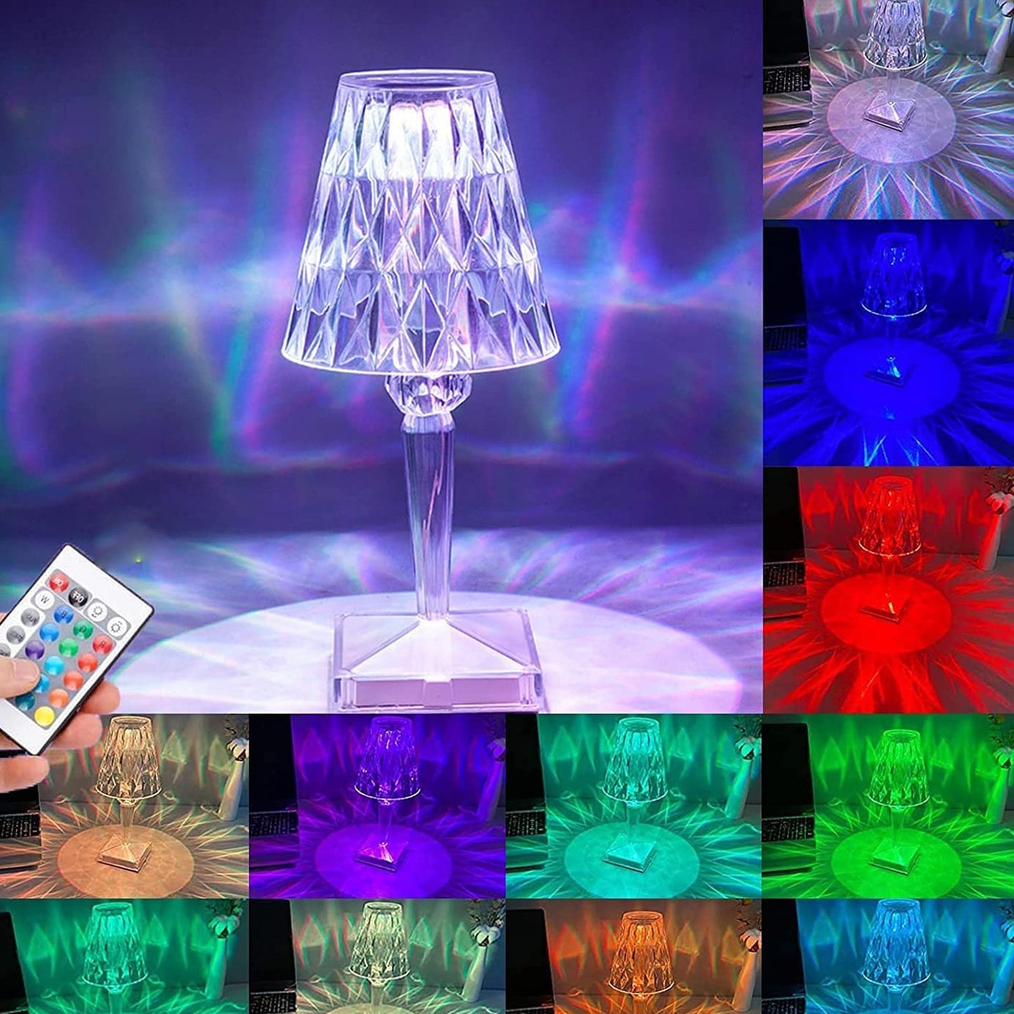 Romantic Crystal Table Lamp, Diamond Lamp, 16 Colors, 6 Brightness Level, Touch / Remote Control Switch, SUB Charging, Lampshade Night Light, Bedroom Bedside, Living Room Decoration - infinityexculsivestore.com