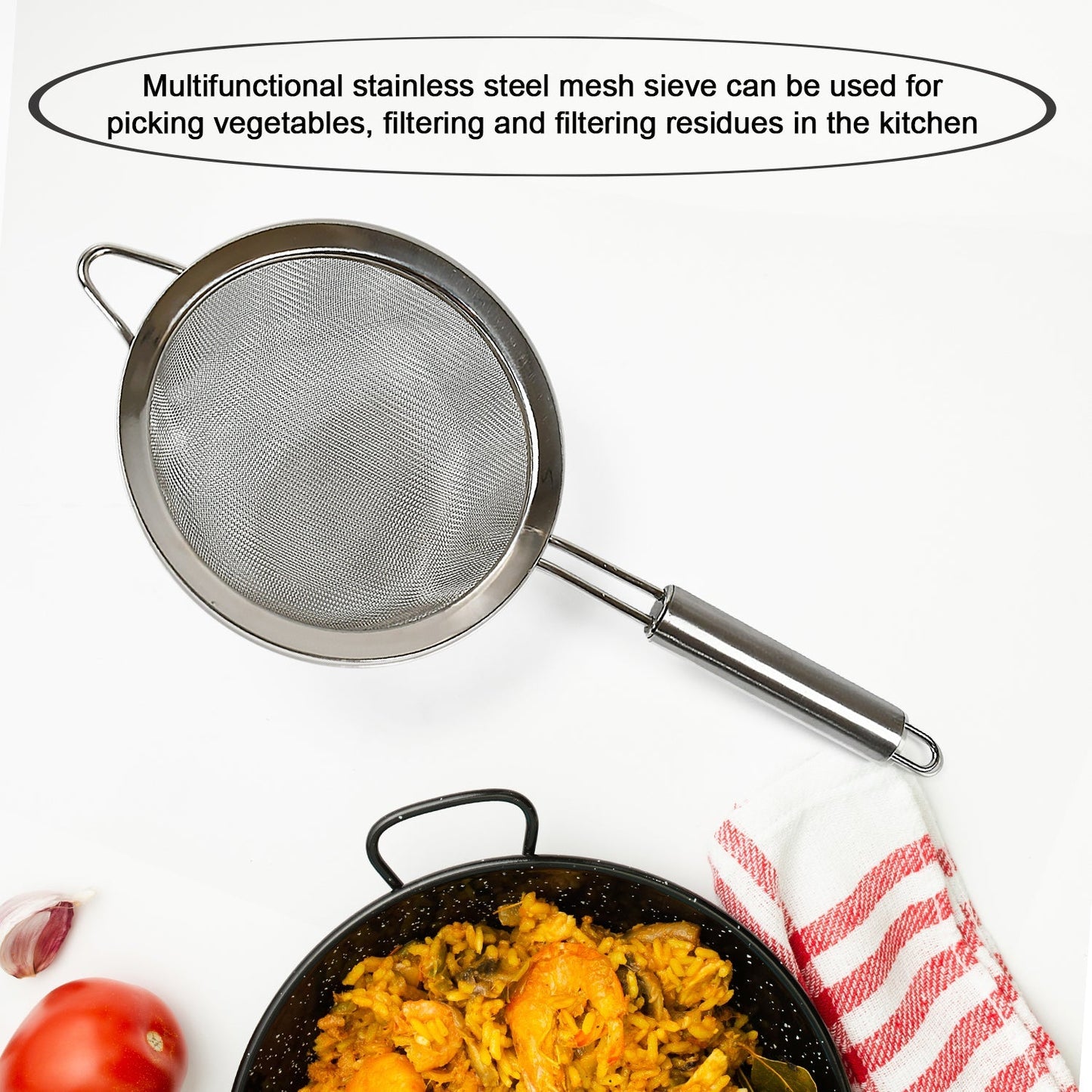 Mesh Sieve Quality Stainless Steel Fine Mesh Strainer with Sturdy Handle and Hook, Ideal for Tea Coffee, Rice, Powder, Fruit Etc Kitchen Food Kitchen Utensil - infinityexculsivestore.com