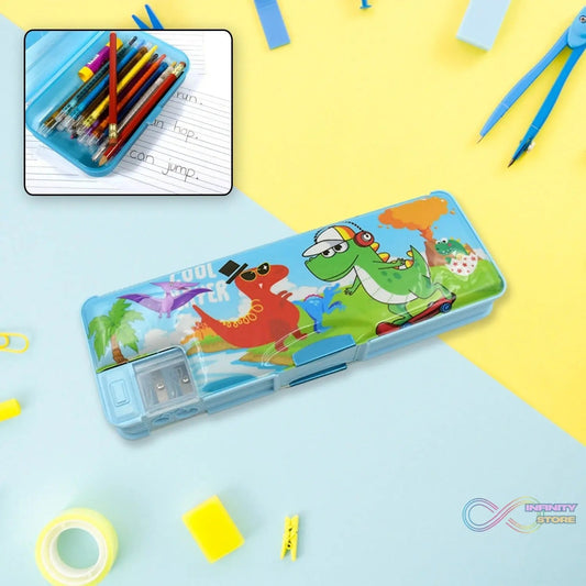 Multipurpose Compass Box, Plastic Double Deck Pencil Case with 2 Compartments, Supplies Utility Box Storage Organizer, Pencil Box for School, Cartoon Printed Pencil Case for Kids, Birthday Gift for Girls & Boys (1 Pc Mix Design) - infinityexculsivestore.com