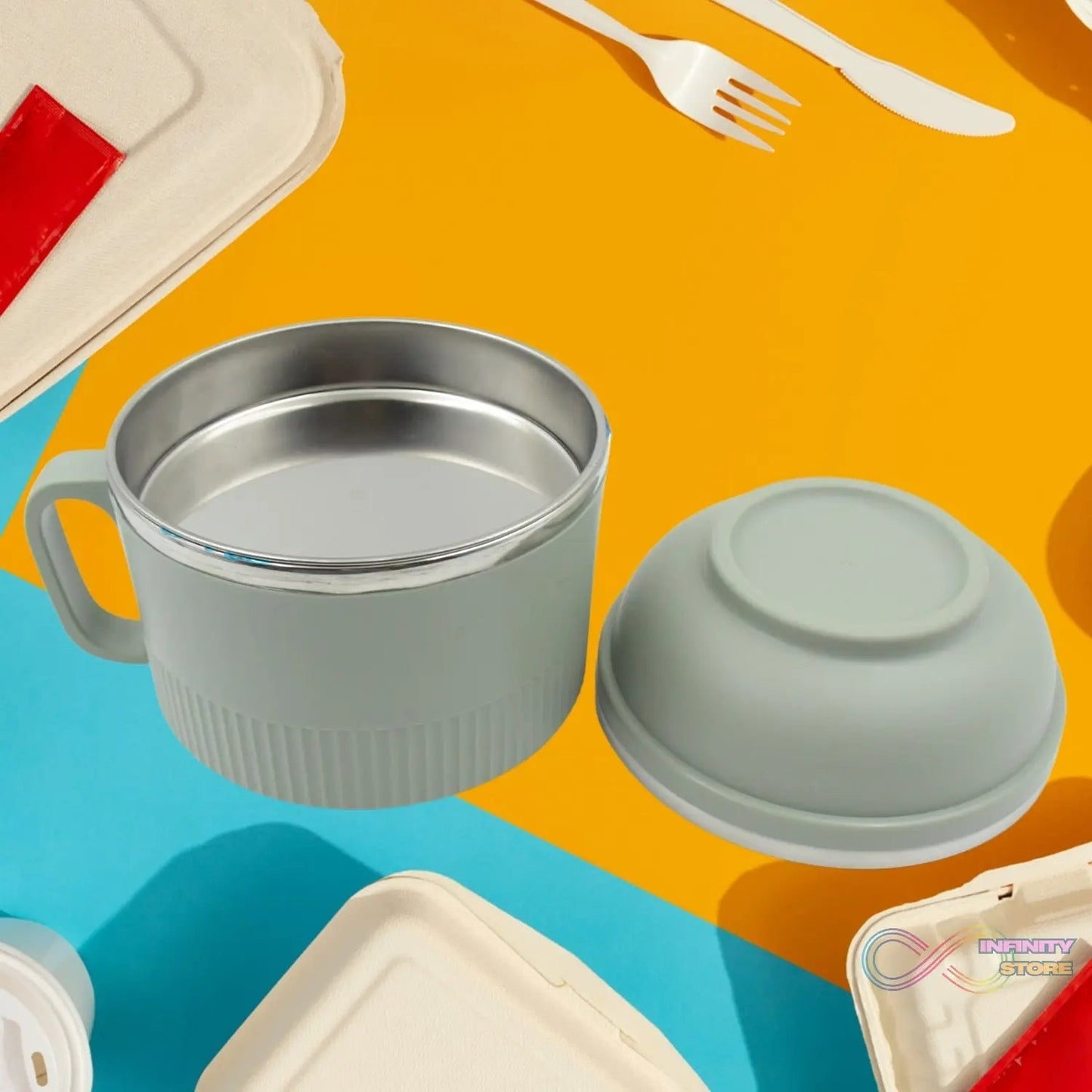 Vacuum Food Flask, Insulation Large Capacity Double Layer Structure Non Slip Labor Saving and Safe Stainless Steel Inner Tank Lunch Box/ Noodle Bowl for Camping Picnic for School Office Outdoor (1 Pc) - infinityexculsivestore.com