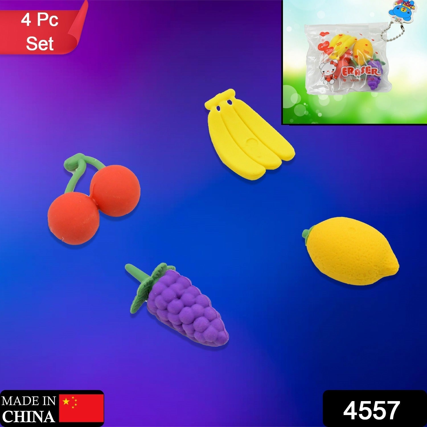 Mini Cute Vegetables and Fruits Erasers or Pencil Rubbers for Kids, 1 Set Fancy & Stylish Colorful Erasers for Children, Eraser Set for Return Gift, Birthday Party, School Prize, 3D Erasers (4 pc Set) - infinityexculsivestore.com