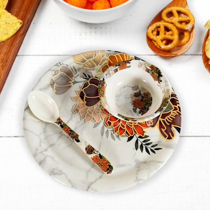 Dream High Quality plastic Dinning Dinner set with Unique Flower Design Printed, 6 pc Plates, 6 pc Bowls and 6 pc Serving Spoon, Lightweight Round Plates and Bowls, Microwave, and Dishwasher Safe (18 Pcs set) - infinityexculsivestore.com