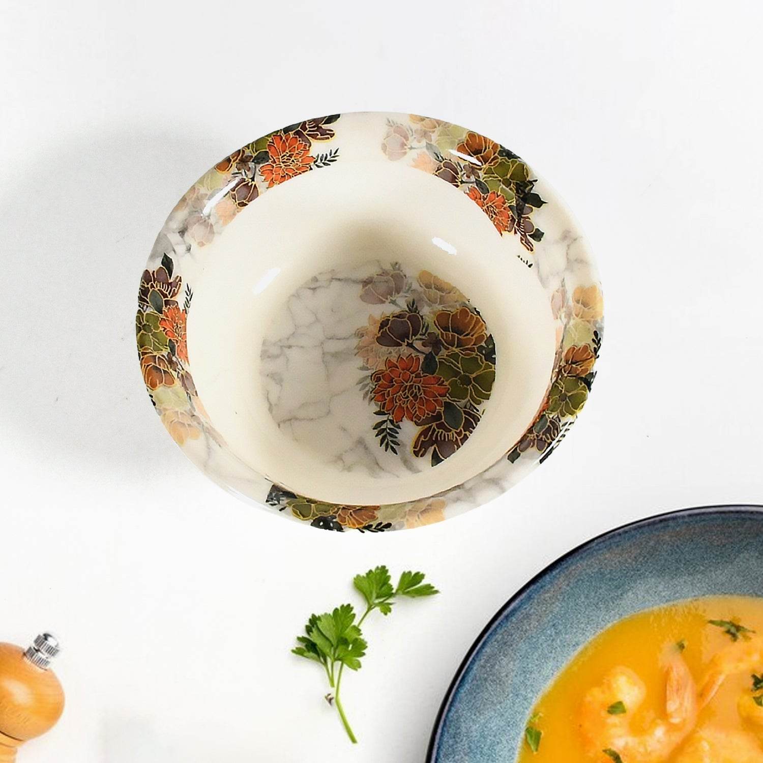 Dream High Quality plastic Dinning Dinner set with Unique Flower Design Printed, 6 pc Plates, 6 pc Bowls and 6 pc Serving Spoon, Lightweight Round Plates and Bowls, Microwave, and Dishwasher Safe (18 Pcs set) - infinityexculsivestore.com