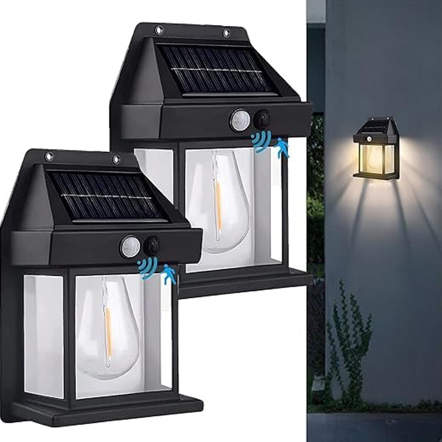 Solar Wall Lights / Lamp Outdoor, Wireless Dusk to Dawn Porch Lights Fixture, Solar Wall Lantern with 3 Modes & Motion Sensor, Waterproof Exterior Lighting with Clear Panel (1 Pc ) - infinityexculsivestore.com