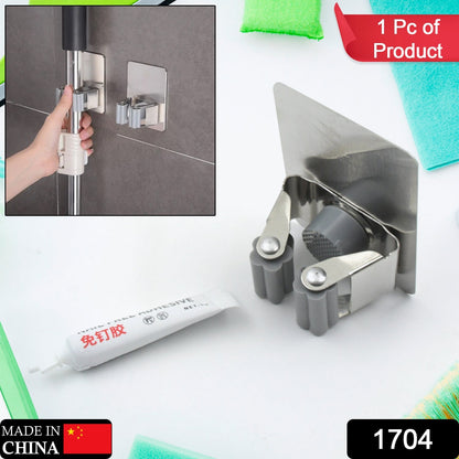 Stainless Steel Mop Broom Holder Organizer, With Glue 6gm Adhesive Wall Mounted Mop Organizer Storage Rack Clip Heavy Duty Broom Hanger for Laundry Room Garden Tool Holder Bathroom Accessories (1 Pc) - infinityexculsivestore.com