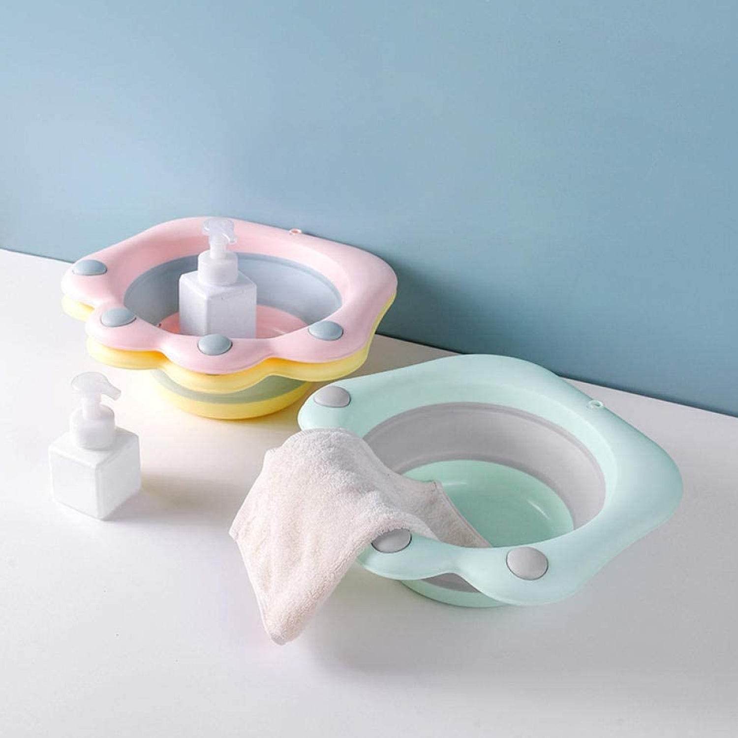 Folding washbasin Folding Wash Basin Household Plastic Portable Laundry Basin Bathroom Foot-washing Basin Cute cartoon wash basin foot wash basin-Pink color Folding basin - infinityexculsivestore.com