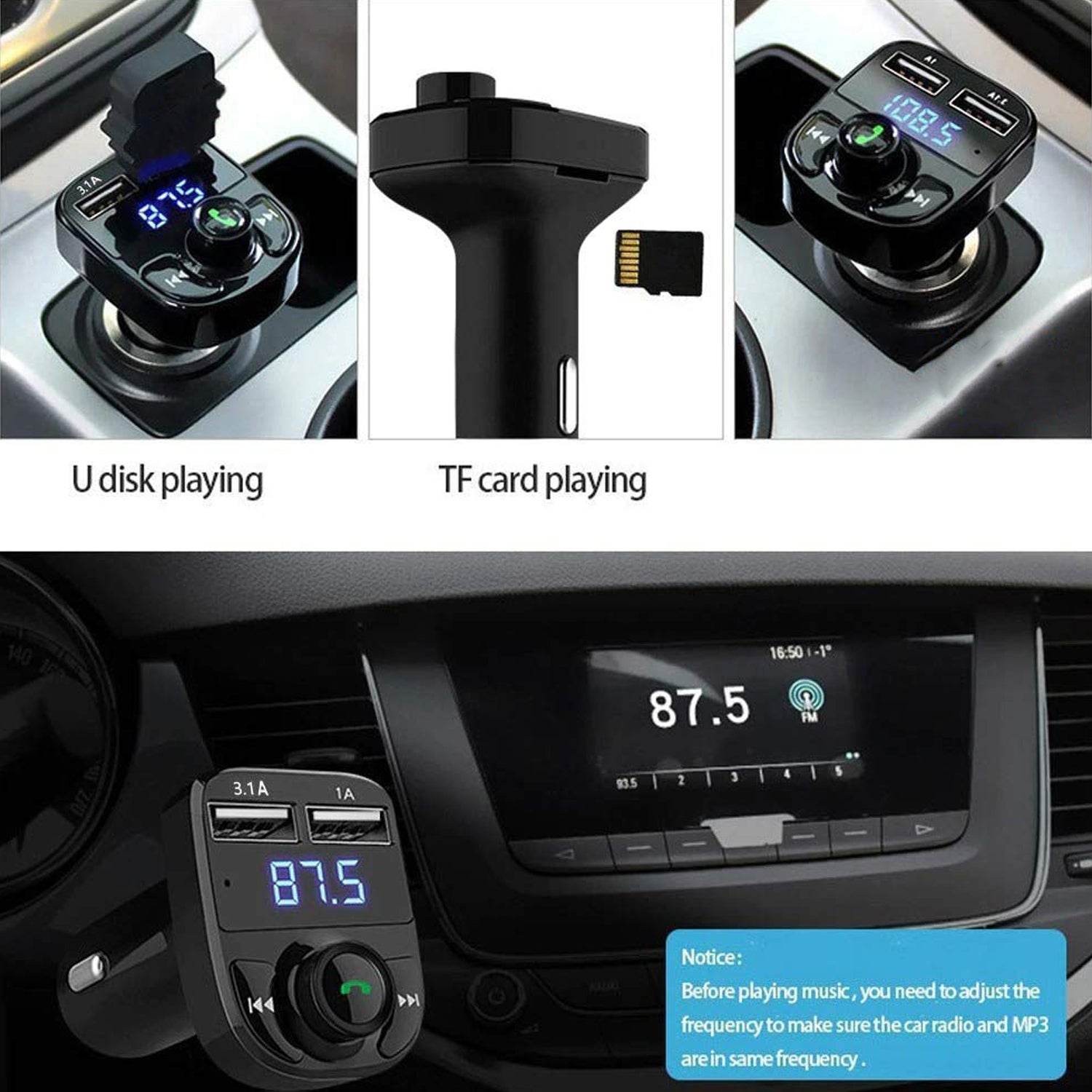 CAR-X8 Bluetooth FM Transmitter Kit for Hands-Free Call Receiver / Music Player / Call Receiver / Fast Mobile Charger Ports for All Smartphones with 3.1A Quick Charge Dual USB Car Charger - infinityexculsivestore.com