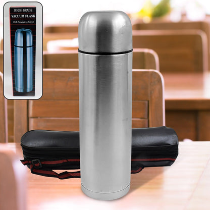 Vacuum Flask With Cover, 18/8 Stainless Steel | Hot and Cold Water Bottle with Push - Down Lid | Double Walled Stainless Steel Bottle for Travel, Home, Office, School, Picnic ( Approx 500 ML / With Cover) - infinityexculsivestore.com
