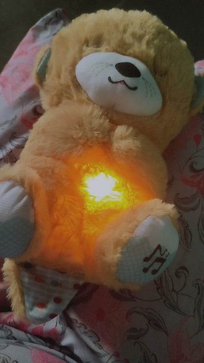 Fun4you Choco Bear Breathing Teddy Bear, Plush Baby Sleeping Toy with Music, Lights, Sounds & Heartbeat Effect (25 CM) | Gift for Babies & Toddlers | Soft Cuddly Stuffed Animal (Brown)