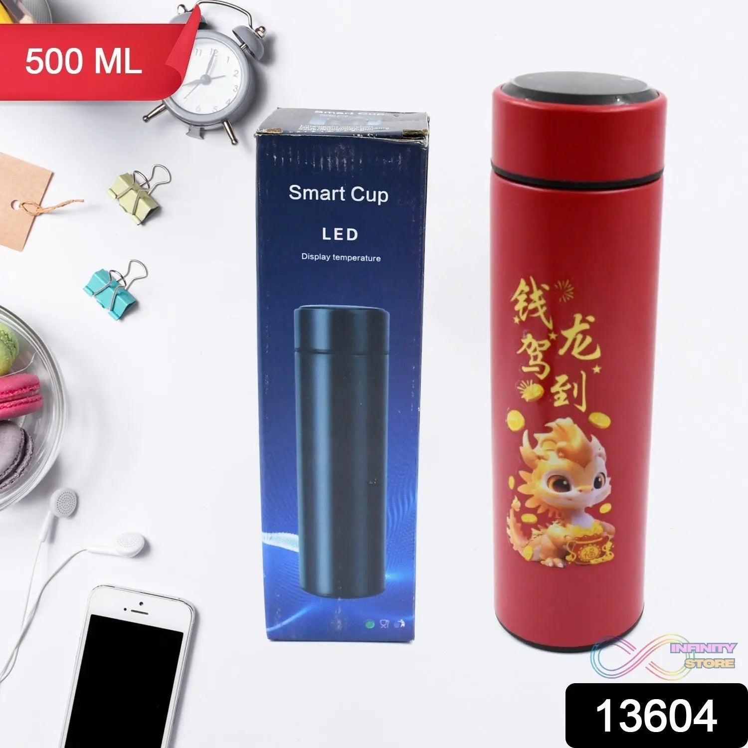 Printed Smart Vacuum Insulated Water Bottle with LED Temperature Display (1 Pc / 500 ML Approx / Multicolor) - infinityexculsivestore.com