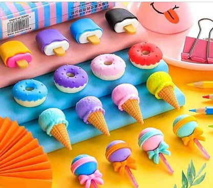 Cone / Donut / Lolipop / Ice cream / Eraser for Girls & Boys / Eraser for School B'Day Return Gift Party Doughnut Lollipop Ice Cream Theme Shape Erasers Set for Kids Educational Stationary kit, School Supplies (1 Set 4 Pc) - infinityexculsivestore.com
